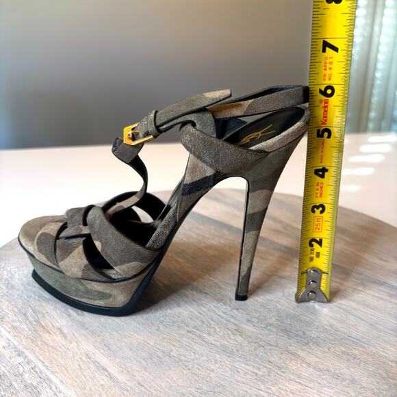 YSL Yves Saint Laurent Camouflage Green Suede Tribute Stiletto Heels Size 7.5 - Picture 14 of 14